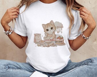 Niedliches Back-Katzen-Shirt | Kitten-Bäcker-T-Shirt für Damen | Süßes Geschenk für Katzenliebhaber | Gemütliche Küchenatmosphäre