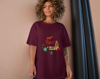 Sommer-Reise-T-Shirt, Fernweh-Shirt, Urlaubs-Shirt mit Palmenmotiv, Globus-Design, Geschenk für Reiseliebhaber
