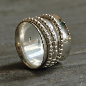 Sterling Silver Three Tone Spinner Ring: Boho Meditation Fidget Jewelry