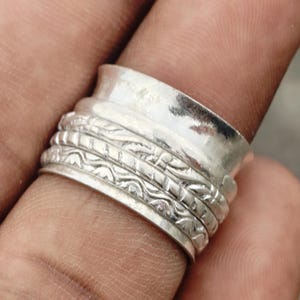 Anxiety Spinner Ring Multi Tone | Meditation Ring Sterling Silver | Fidget Ring for Women & Men | Boho Spinner Band | Stress Relief Gift