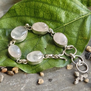 Handmade Rose Quartz & Moonstone Bracelet: Sterling Silver Crystal Jewelry