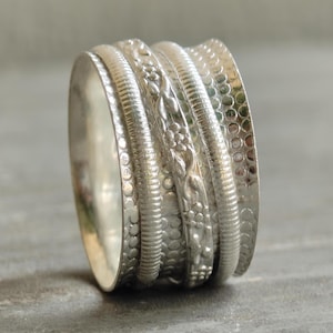 Three-Tone Spinner Ring: 925 Silver Fidget Band, Handmade Anxiety Relief