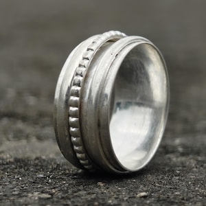 925 Sterling Silver Spinner Ring | Handmade Meditation Ring | Boho Beaded Fidget Band | Anxiety Relief Jewelry for Men & Women |Gift For Her