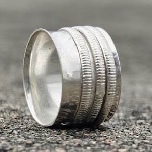 Three Tone Sterling Silver Spinner Ring: Floral Meditation Band