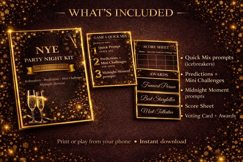 New Year’s Eve Party Game NYE Party Night Kit | Printable Party Games ...