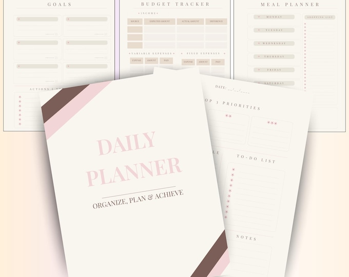 Printable Daily Planner: Goals, Meal & Budget Tracker (PDF Download)