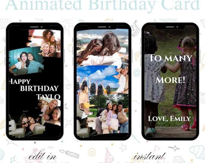 Animated Birthday Photo Card: Editable Digital Video Invitation (Instant Download)