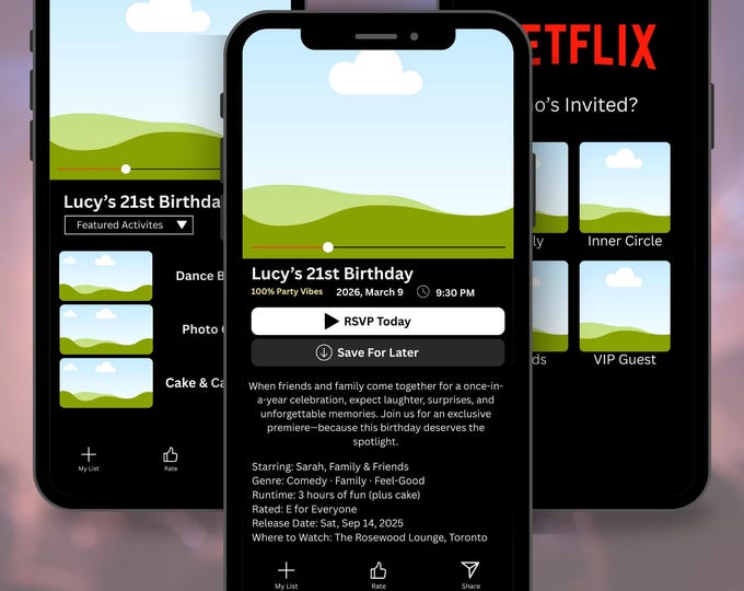 Animated Netflix Birthday Invitation: Editable Movie Theme E-Card (Digital Download)
