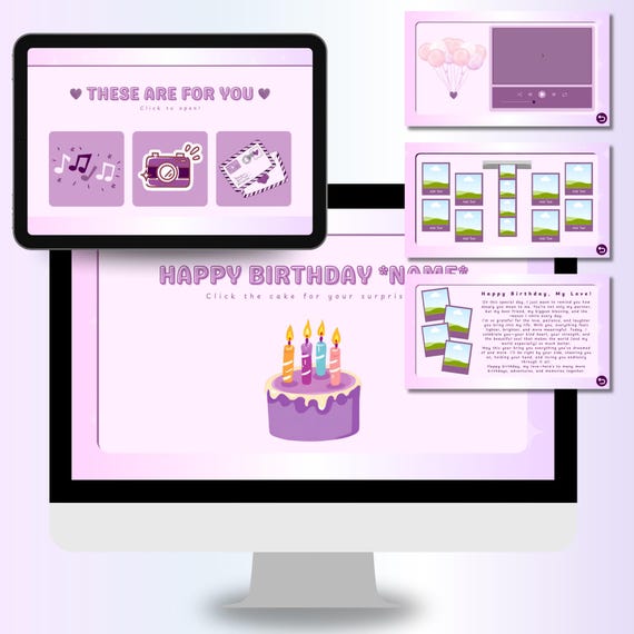 Editable Birthday Website Template: Digital Surprise Site with Music & Photos | Unique birthday gift ideas