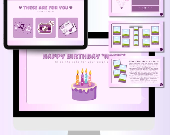 Editable Birthday Website Template: Digital Surprise Site with Music & Photos | Unique birthday gift ideas