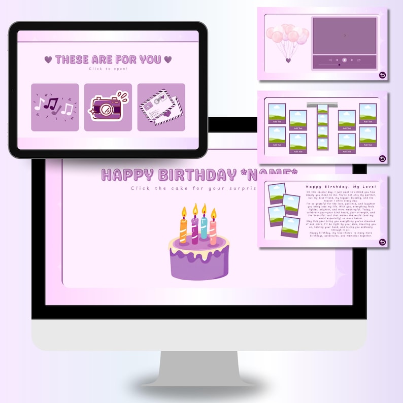 Editable Birthday Website Template: Digital Surprise Site with Music & Photos | Unique birthday gift ideas