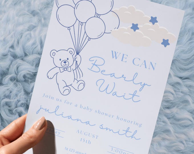 Teddy Bear Baby Shower Invitation Template: Editable Canva Design (Digital Download)