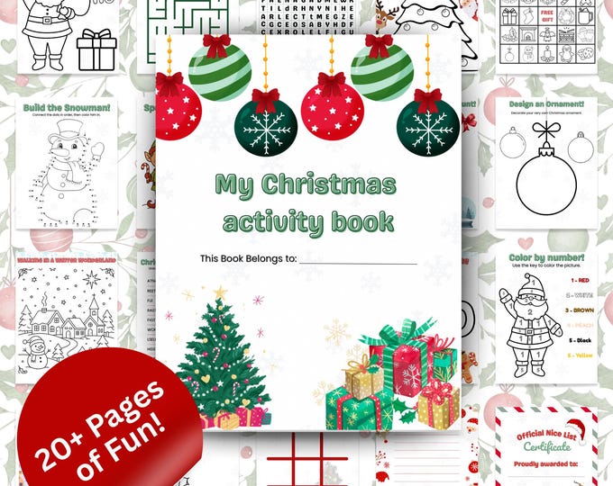 Christmas Activity Book for Kids: 30 Holiday Coloring & Puzzle Pages (PDF)