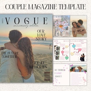 Anniversary Magazine Template | Canva Editable Couple Gift | Personalised Love Story Memory Book