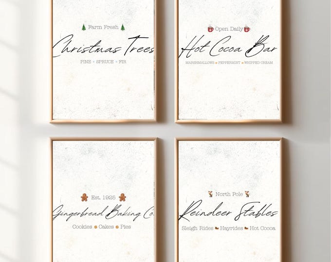 Farmhouse Christmas Wall Art Prints: Hot Cocoa Bar, Gingerbread Co. (PDF Download)