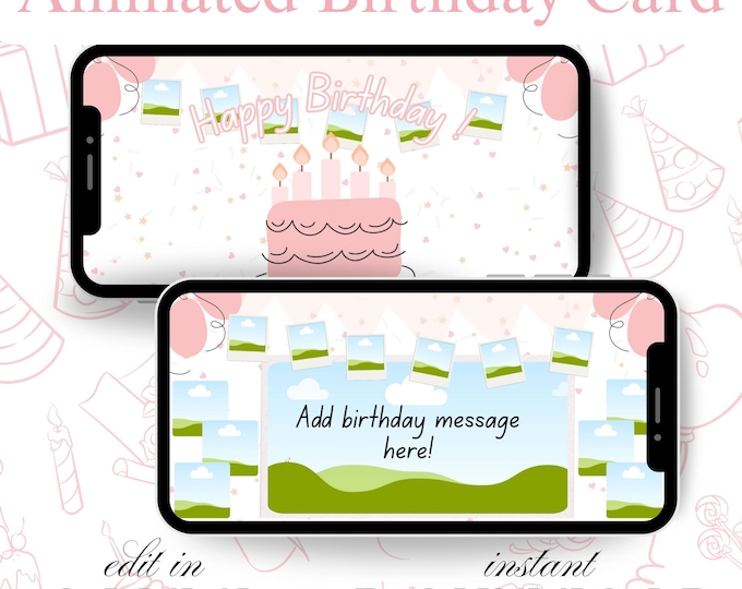 Animated Birthday E-Card Template: Editable Canva Video Invite (Digital Download)