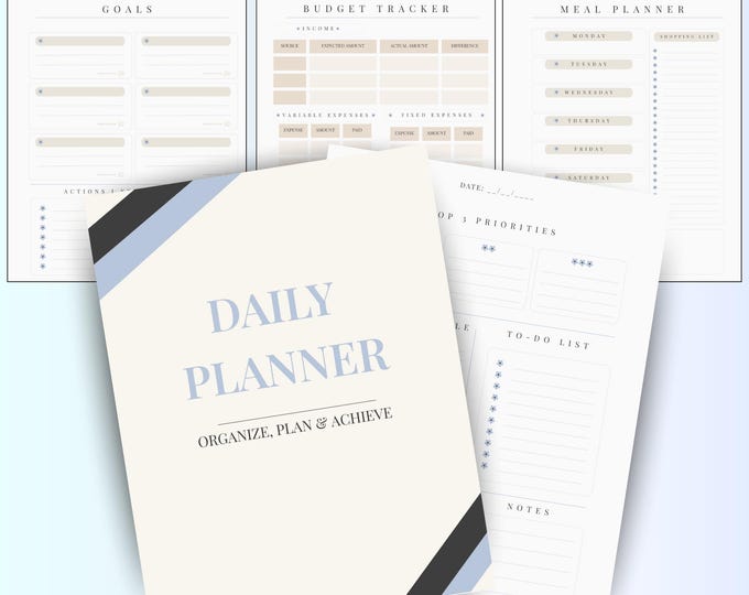 Printable Daily Planner: Goals, Meal & Budget Tracker (PDF Download)