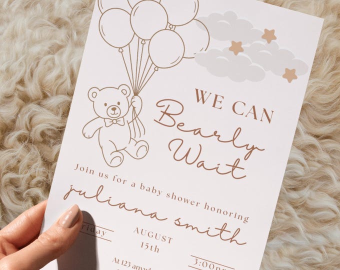 Teddy Bear Baby Shower Invitation: Editable Canva Template (Digital Download)