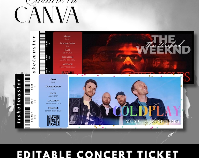 Editable Concert Ticket Template | Custom Printable Event or Gift | Canva Digital Download