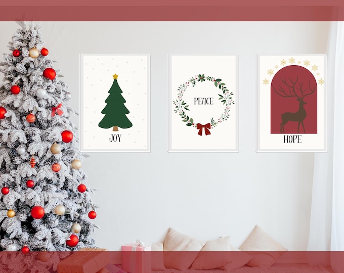 Christmas Print Set: Joy, Peace, Hope - Holiday Wall Art (Digital Download)