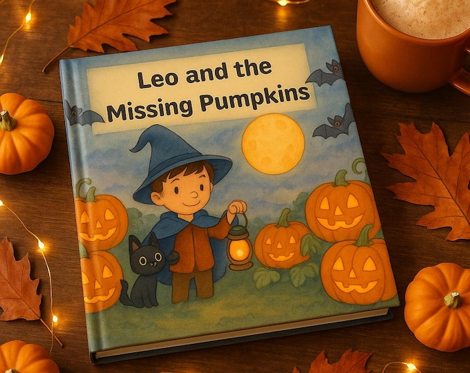 Personalized Halloween Kids Storybook | Leo and the Missing Pumpkins | Editable Kids book Ages 3-7 | Digital Download Canva Template