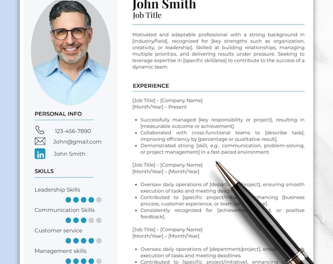 Modern Resume Template: Editable Canva CV Design (Instant Download)
