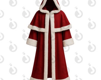 St. Nick Signature-jas Handgemaakte wollen kerstmangewaad met capuchon en rand van imitatiebont