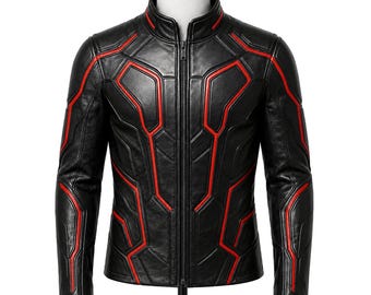 Men's Tron-Inspired Black Real Leather Jacket, Cyberpunk Costume