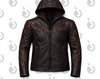 Giacca da cosplay Vecna Inspire, realizzata a mano in vera pelle, stile gotico, con cappuccio