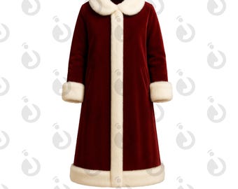 Cappotto di velluto natalizio di Babbo Natale con finiture in pelliccia sintetica bianca, costume da cosplay di Natale unisex, costume da Babbo Natale