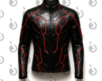 Giacca da uomo in vera pelle nera ispirata a Tron, costume cyberpunk