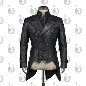 Men Steampunk Black Tailcoat Jacket Handmade Gothic Coat Military Leather Tailcoat Victorian Cosplay Costume Halloween Coat For Gift
