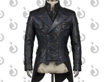 Giacca da frac in pelle steampunk: cappotto da costume militare gotico