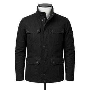 Men Mitlitary Motorcycle Jacket - Black Military Utility Style Jakcet