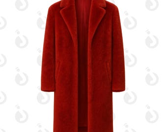Unisex Red Faux Fur Coat – Plush Luxury Coat Genuine Winter Overcoat