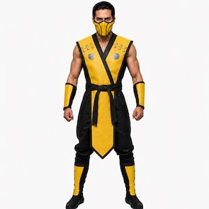 Scorpion Costume Mortal Kombat Cosplay Vest, Bracers & Shin Guards Adult Ninja Outfit Gift For Halloween