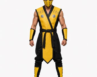 Scorpion Costume Mortal Kombat Cosplay Vest, Bracers & Shin Guards Adult Ninja Outfit Gift For Halloween