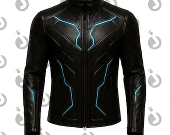 Giacca in pelle nera ispirata a Tron: cosplay cyberpunk techwear