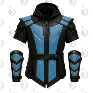 Sub-Zero Mortal Kombat Cosplay: Handmade Leather Vest & Bracers