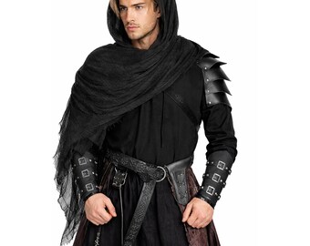 Men's Medieval Renaissance Costume Set: Shirt, Cape, Armor, Belt, Sword Bag