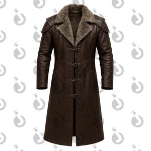 Men’s Viking Warlord Coat Dark Brown Real Leather Norse Trench Coat Medieval Warrior Cosplay Cosplay Winter LARP Costume For Halloween
