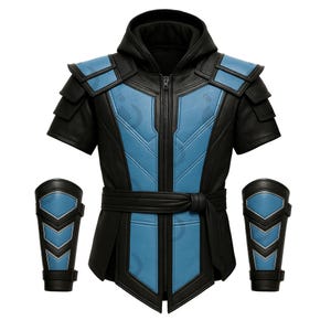 Sub-Zero Mortal Kombat Cosplay: Handmade Leather Vest & Bracers