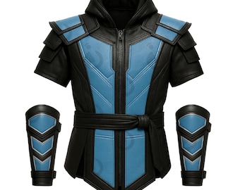 Sub-Zero Mortal Kombat Cosplay: Handmade Leather Vest & Bracers