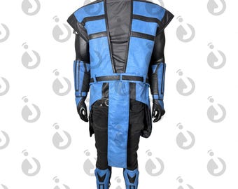 Costume da Ninja Subzero Mortal Kombat: set di armature in vera pelle per cosplay