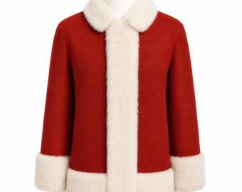 Men's Red Wool Santa Claus Jacket | Faux Fur Trim Costume