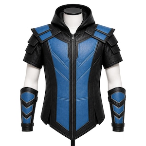 Cosplay de Sub-Zero de Mortal Kombat: Chaleco y brazaletes de cuero hechos a mano