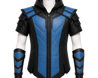 Cosplay de Sub-Zero de Mortal Kombat: Chaleco y brazaletes de cuero hechos a mano