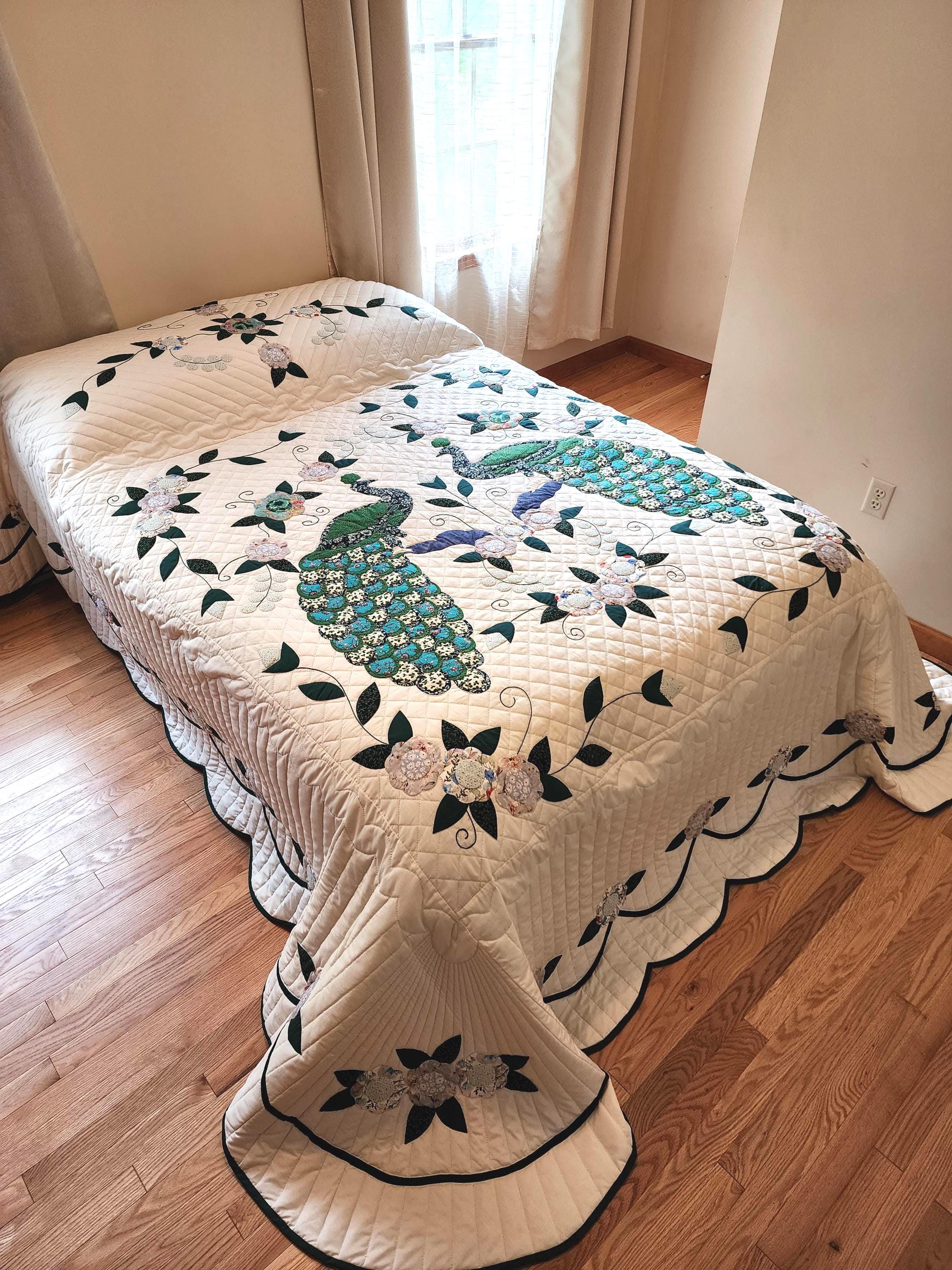 Couverture King Size Patchwork Batik Paon – Fait Main, Coton, Indonésienne