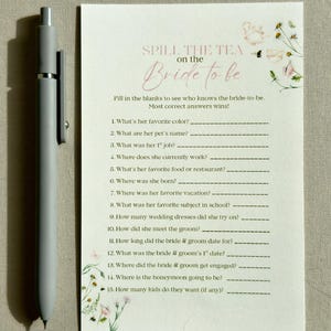 Bridal Shower Game | Spill the Tea on the Bride to Be | Wedding Game