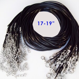 25  17&quot; Black Cord Necklaces 2mm with 2&quot; Extender Chain